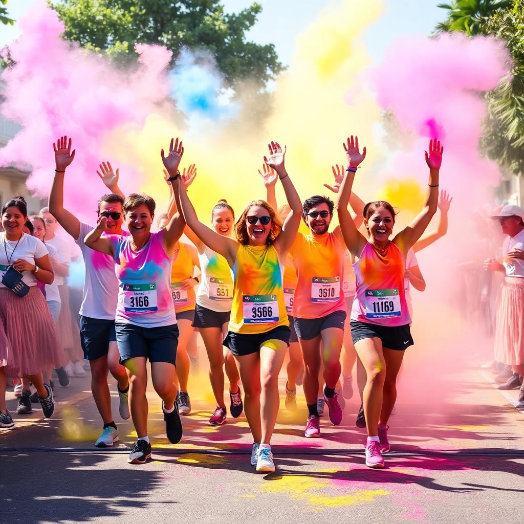 Participanți colorați la finish